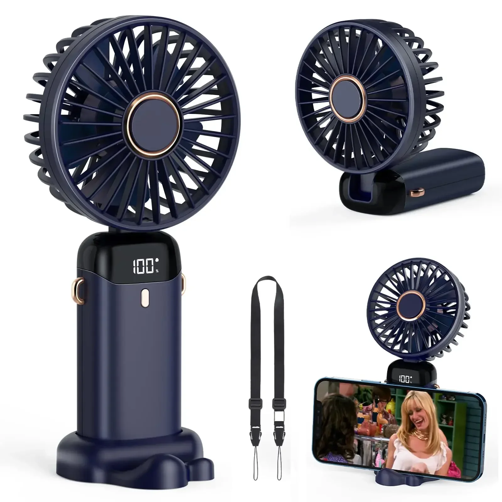 Neck Hanging Phone Holder - 5000mAh Handheld Mini Fan Wireless USB